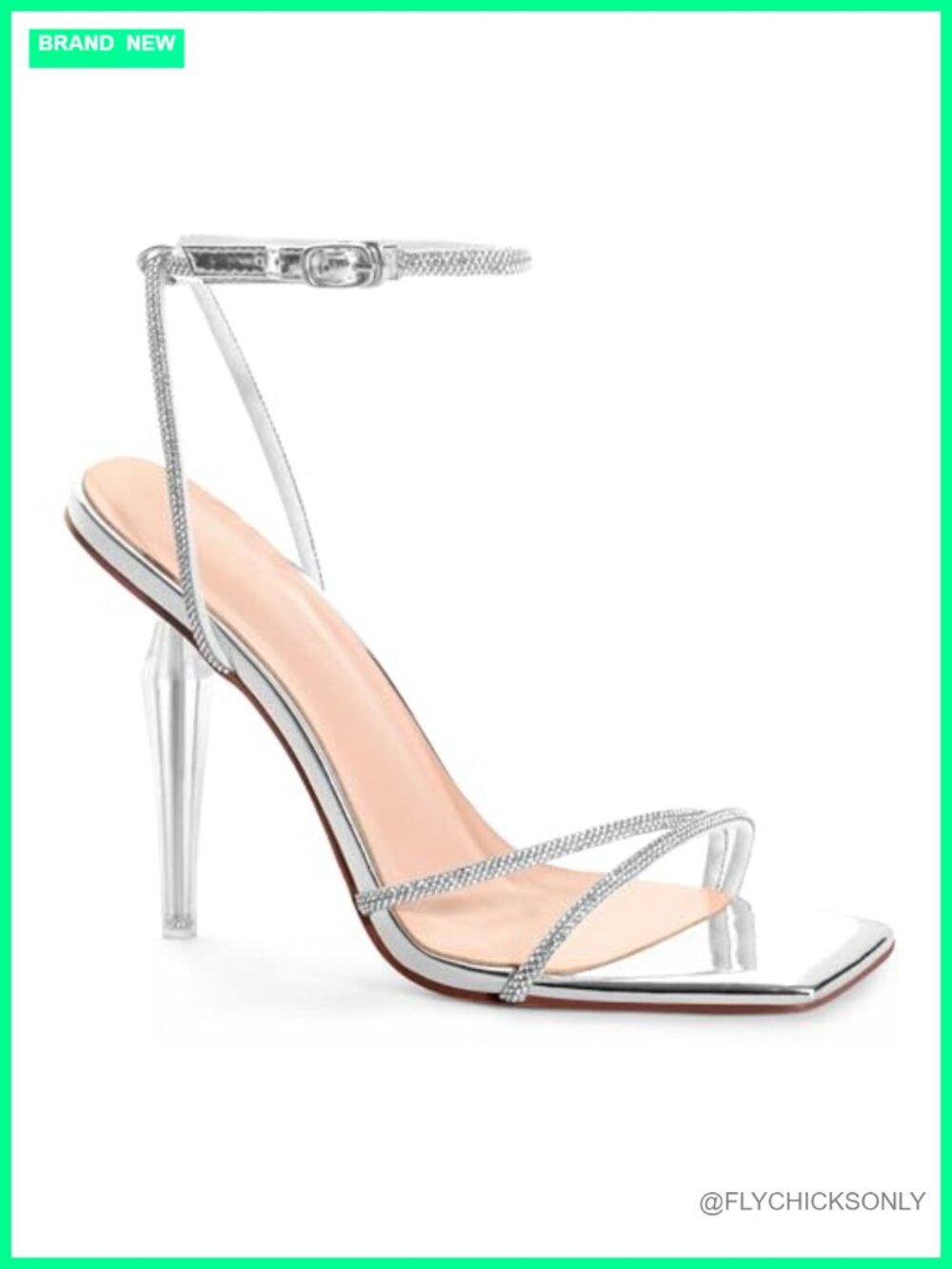 Heeled Sandals with Rhinestones Strappy Open Square Toe High Stiletto Ankle
